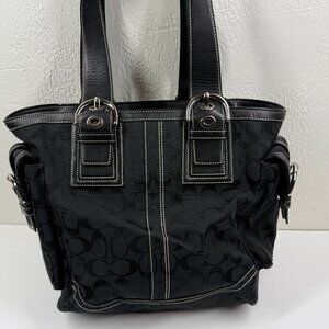 Vintage Y2K Coach Legacy Black Signature C Canvas Tote Leather Trim Handbag